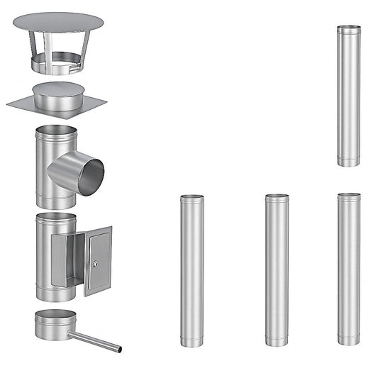 Edelstahlschornstein Bausatz Einwandig 5 m - Ø130 mm - 0,6 mm - V4A, V2A -  Sanierungsbausatz einwandig Abgasrohr Sanierung EW-FU Jeremias