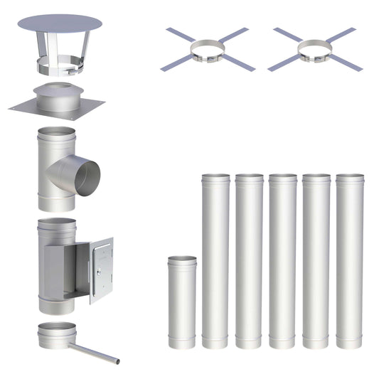 Edelstahlschornstein Bausatz Einwandig 6,5 m - Ø200 mm - 0,6 mm - V4A, V2A -  Sanierungsbausatz einwandig Abgasrohr Sanierung EW-FU Jeremias