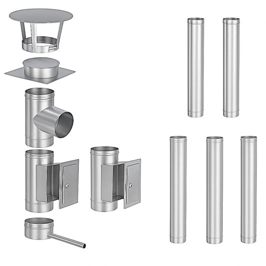 Edelstahlschornstein Bausatz Einwandig 6,4 m - Ø150 mm - 0,6 mm - V4A, V2A -  Sanierungsbausatz einwandig Abgasrohr Sanierung EW-FU Jeremias