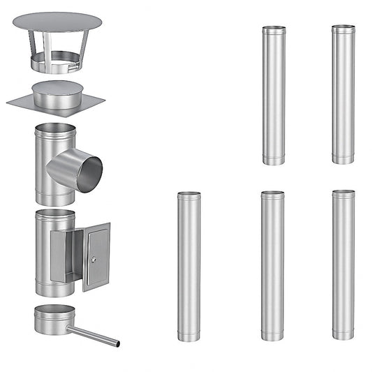 Edelstahlschornstein Bausatz Einwandig 6 m - Ø150 mm - 0,6 mm - V4A, V2A -  Sanierungsbausatz einwandig Abgasrohr Sanierung EW-FU Jeremias