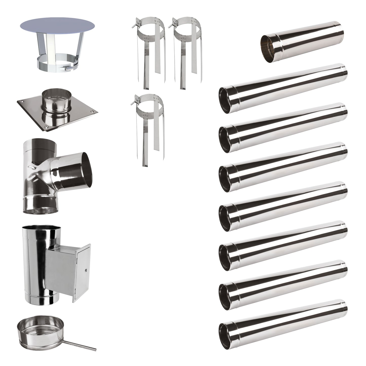 Edelstahlschornstein Bausatz Einwandig 7,5 m - Ø200 mm - 0,6 mm Sanierungsbausatz einwandig Abgasrohr Sanierung