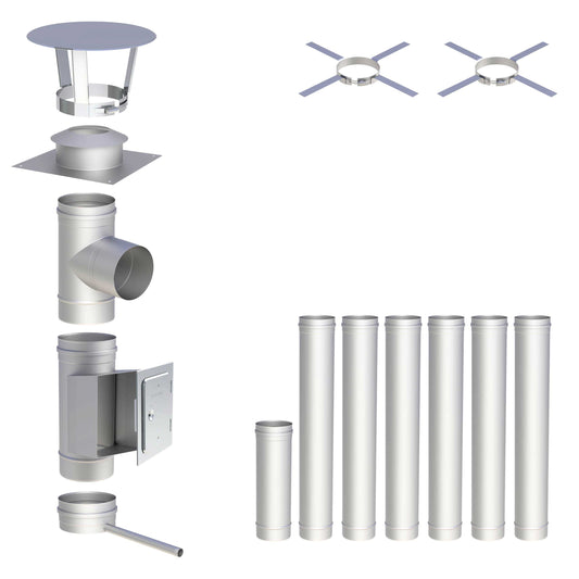 Edelstahlschornstein Bausatz Einwandig 7,5 m - Ø200 mm - 0,6 mm - V4A, V2A -  Sanierungsbausatz einwandig Abgasrohr Sanierung EW-FU Jeremias