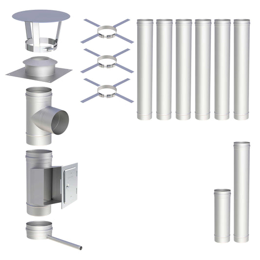 Edelstahlschornstein Bausatz Einwandig 8,5 m - Ø180 mm - 0,6 mm - V4A, V2A -  Sanierungsbausatz einwandig Abgasrohr Sanierung EW-FU Jeremias