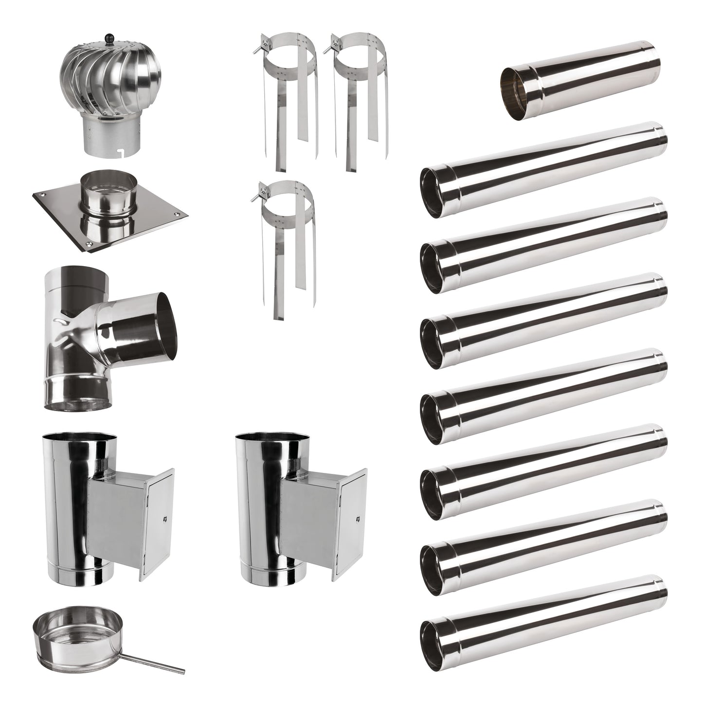 Edelstahlschornstein Bausatz Einwandig 8,9 m mit 2 Reinigungselement - Ø200 mm - 0,6 mm Sanierungsbausatz einwandig Abgasrohr Sanierung mit drehbarer Schornsteinaufsatz