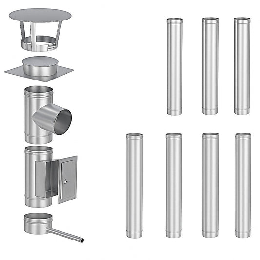 Edelstahlschornstein Bausatz Einwandig 8 m - Ø150 mm - 0,6 mm - V4A, V2A -  Sanierungsbausatz einwandig Abgasrohr Sanierung- 25 Jahre Garantie