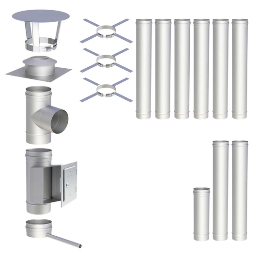 Edelstahlschornstein Bausatz Einwandig 9,5 m - Ø180 mm - 0,6 mm - V4A, V2A -  Sanierungsbausatz einwandig Abgasrohr Sanierung EW-FU Jeremias