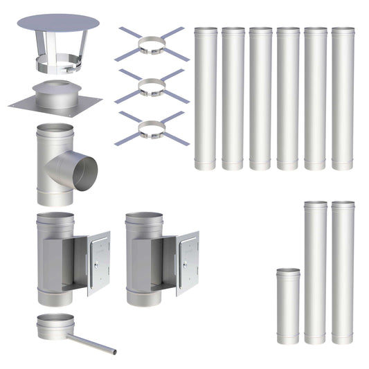 Edelstahlschornstein Bausatz Einwandig 9,9 m - Ø200 mm - 0,6 mm - V4A, V2A -  Sanierungsbausatz einwandig Abgasrohr Sanierung EW-FU Jeremias