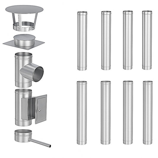 Edelstahlschornstein Bausatz Einwandig 9 m - Ø130 mm - 0,6 mm - V4A, V2A -  Sanierungsbausatz einwandig Abgasrohr Sanierung EW-FU Jeremias