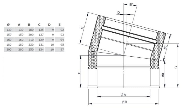 Edelstahlschornstein Bogen 15° starr Ø180 mm - V2A - DW-ECO 2.0 Jeremias