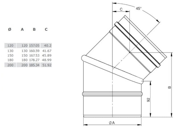 Edelstahl Bogen 0-45° - Ø150 mm - 0,6 mm - V4A, V2A - Abgasrohr Sanierung EW-FU Jeremias