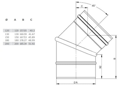 Edelstahl Bogen 0-45° - Ø180 mm - 0,6 mm - V4A, V2A - Abgasrohr Sanierung EW-FU Jeremias