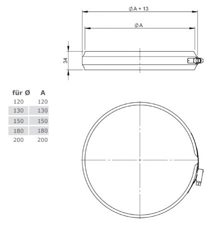 Edelstahl Klemmband Schelle Ø160 mm - 0,6 mm - V4A, V2A - Abgasrohr Sanierung EW-FU Jeremias