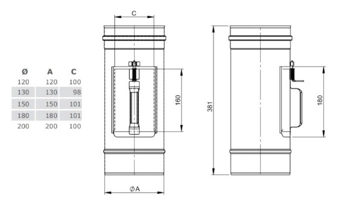 Edelstahl Reinigungselement mit Deckel 210 x 140 mm - Ø200 mm - 0,6 mm - V4A, V2A - Abgasrohr Sanierung EW-FU Jeremias