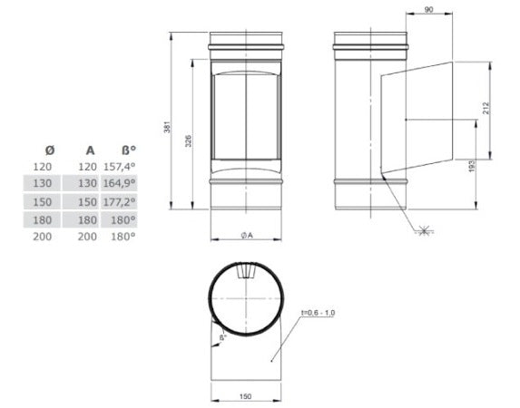 Edelstahl Reinigungselement mit Kasten 210 x 140 mm - Ø200 mm - 0,6 mm - V4A, V2A - Abgasrohr Sanierung EW-FU Jeremias