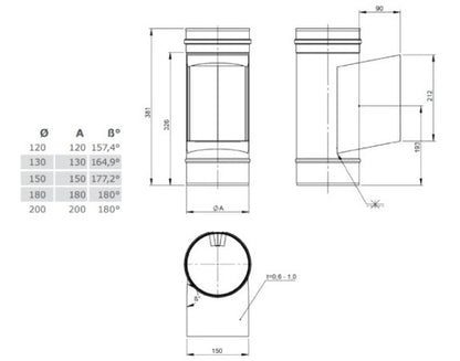 Edelstahl Reinigungselement mit Kasten 210 x 140 mm - Ø160 mm - 0,6 mm - V4A, V2A - Abgasrohr Sanierung EW-FU Jeremias