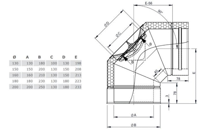 Edelstahlschornstein Reinigungswinkel 90° Ø130 mm - V2A - DW-ECO 2.0 Jeremias