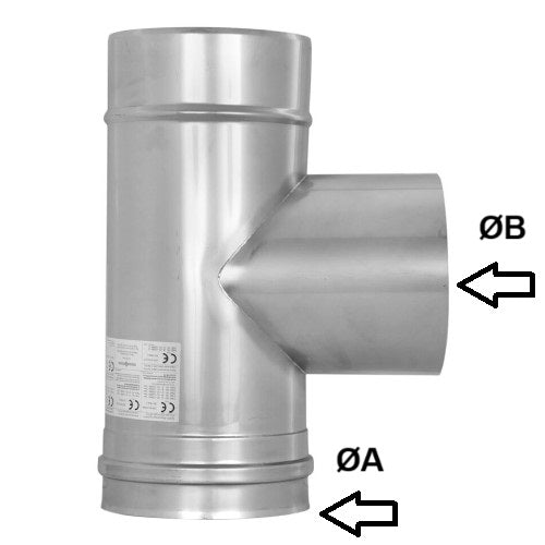 Edelstahl T-Anschluss / T-Stück 90° direkt Reduziert (WIG- geschweißt) - Ø180/150 mm - 0,6 mm - V4A, V2A - Abgasrohr Sanierung EW-FU Jeremias
