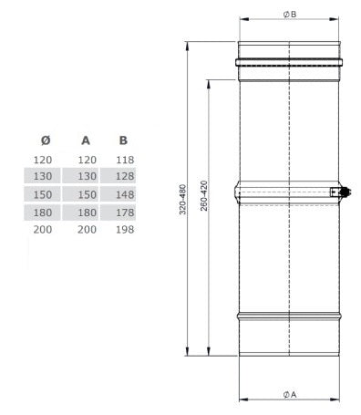 Edelstahl Teleskoprohr / Schiebeelement 320-460 mm lang - Ø150 mm - Länge 1000 mm - 0,6 mm - V4A, V2A - Abgasrohr Sanierung EW-FU Jeremias