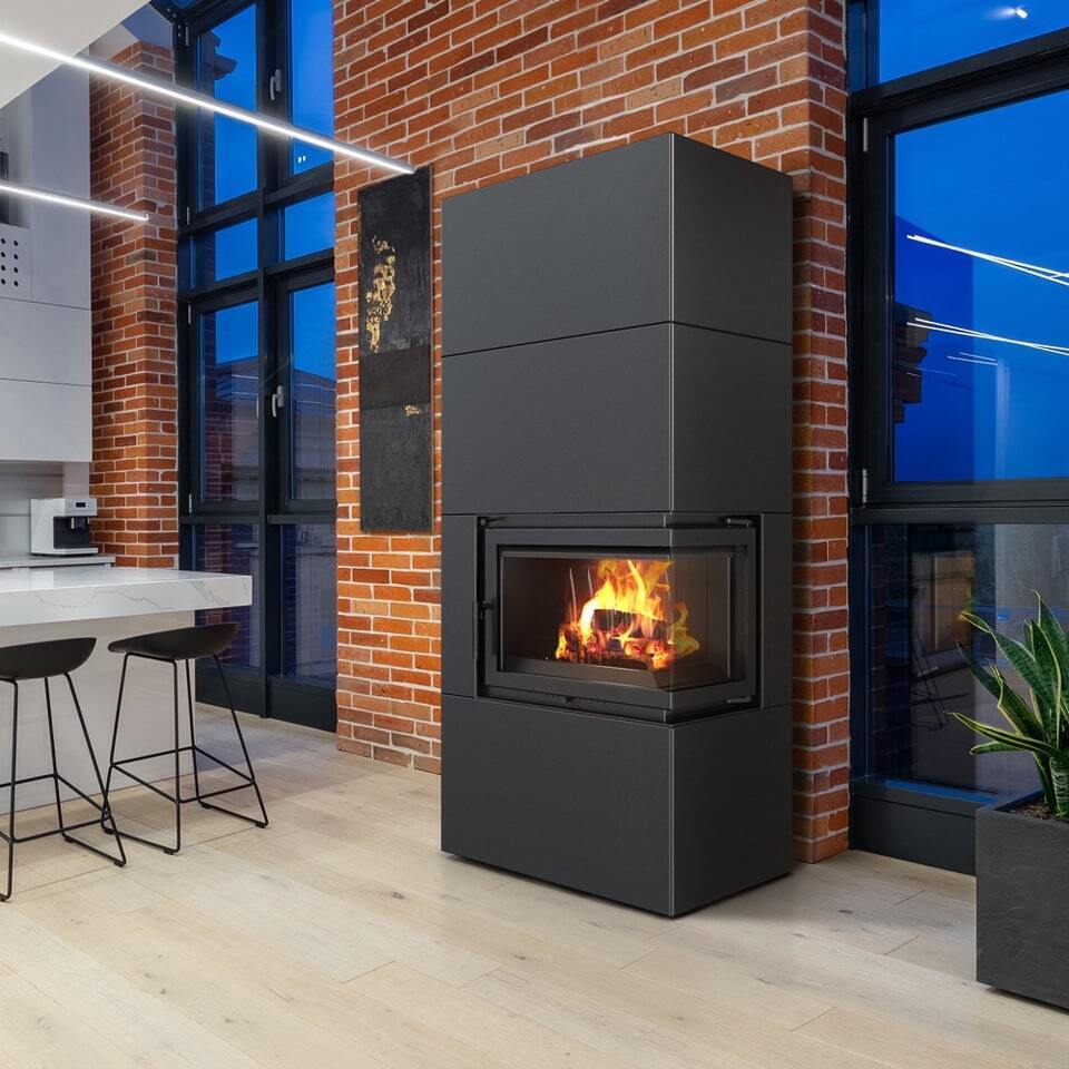 Kratki Kaminofen Simple Box Schwarz Rechts 8 kW Ø200 BImSchV Stufe 2 Holzofen