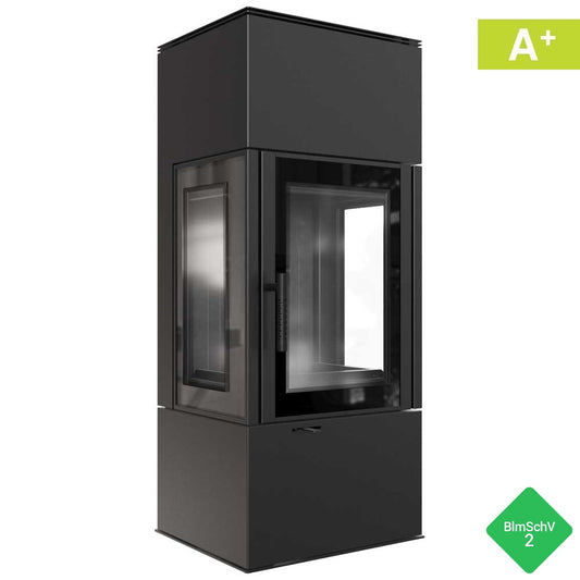 Kratki Kaminofen Thor View 3-seitig Schwarz Rechts 8 kW Ø150 BImSchV Stufe 2 Holzofen