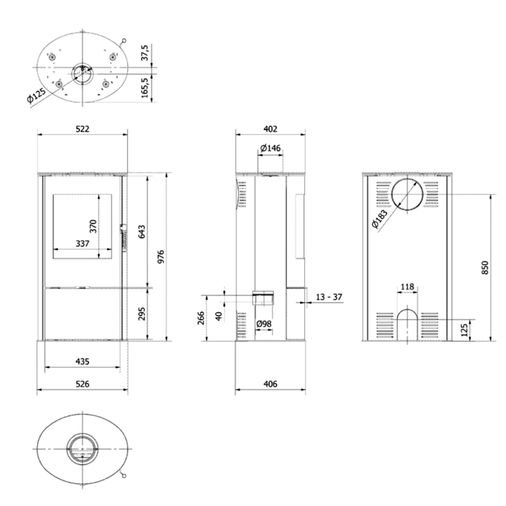 Kratki Kaminofen Rollo Schwarz Links 7 kW Ø150 BImSchV Stufe 2 Holzofen