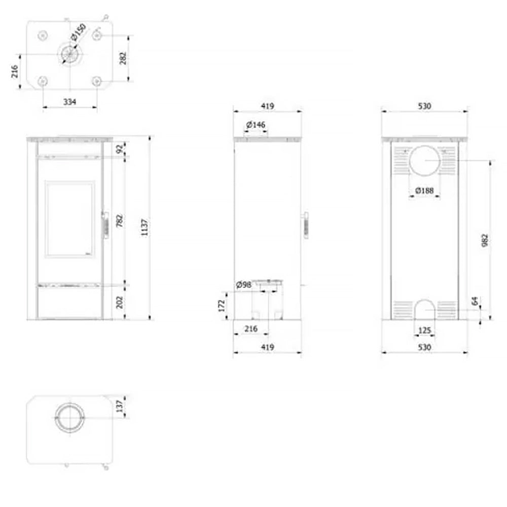 Kratki Kaminofen Titan G mit Panoramascheibe Links 11 kW Ø150 BImSchV Stufe 2 Holzofen