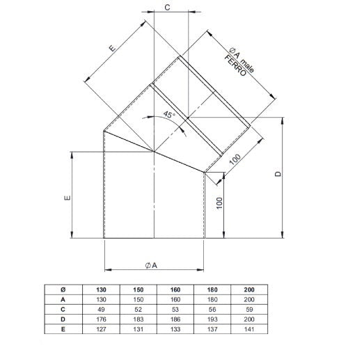 Ofenrohr - Winkel 45° ohne Tür Ø150 mm - 2,0 mm - schwarz - Ferro-Lux Jeremias