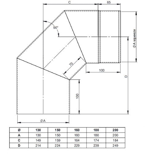 Ofenrohr - Winkel 90° ohne Tür Ø150 mm - 2,0 mm - schwarz - Ferro-Lux Jeremias