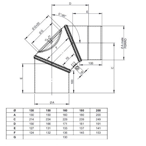 Ofenrohr - Winkel drehbar 0-90° mit Tür Ø150 mm - 2,0 mm - schwarz - Ferro-Lux Jeremias