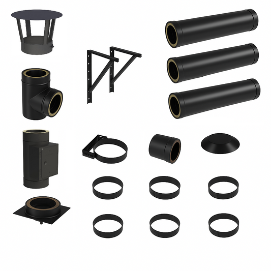 DW BLACK V2A Bausatz Doppelwandig Ø130 Höhe 4,2 m mit Regenhaube - Jeremias DW-Black
