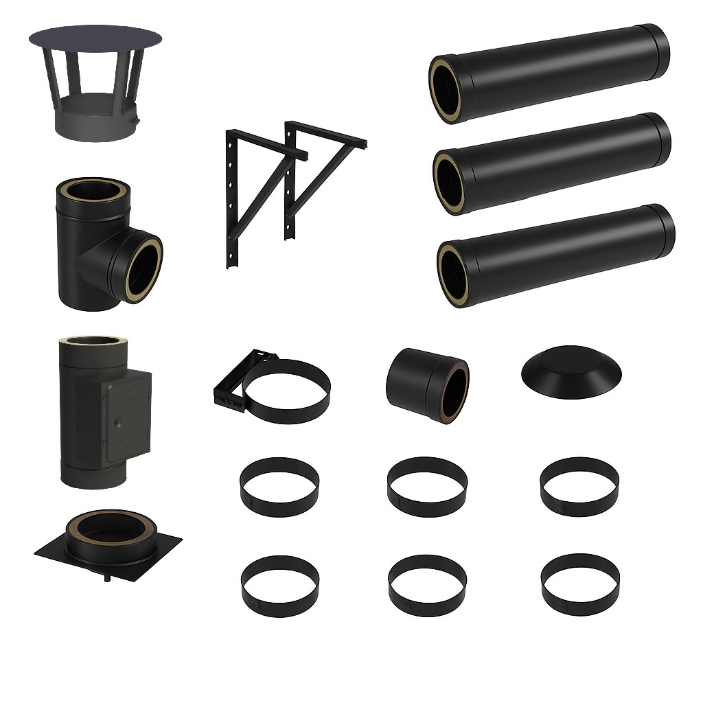 DW BLACK V2A Bausatz Doppelwandig Ø130 Höhe 4,2 m mit Regenhaube - Jeremias DW-Black