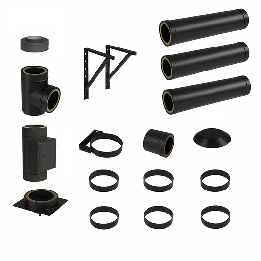 DW BLACK V2A Bausatz Doppelwandig Ø130 Höhe 4,2 m mit Mündungsabschluss - Jeremias DW-Black