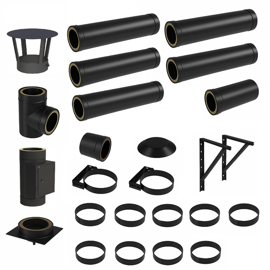 DW BLACK V2A Bausatz Doppelwandig Ø130 Höhe 6,7 m mit Regenhaube - Jeremias DW-Black