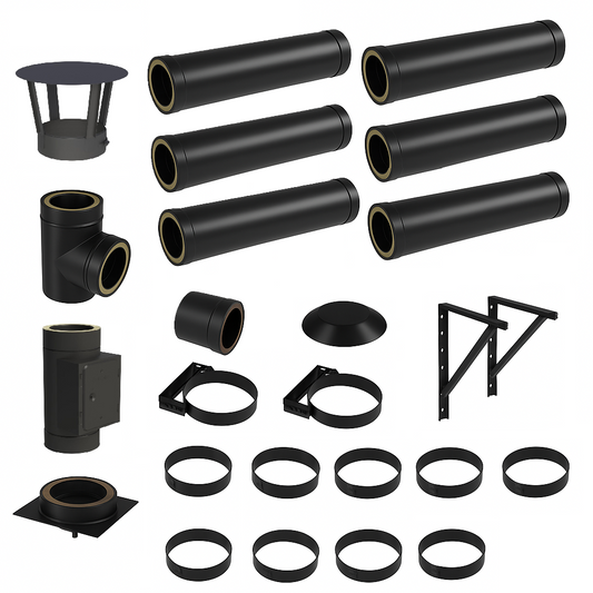 DW BLACK V2A Bausatz Doppelwandig Ø130 Höhe 7,2 m mit Regenhaube - Jeremias DW-Black