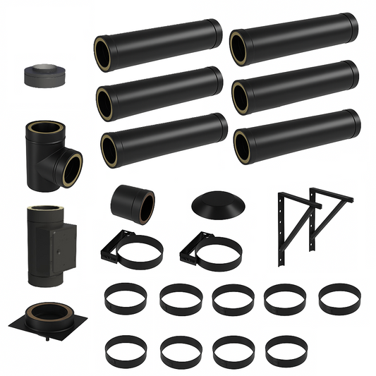 DW BLACK V2A Bausatz Doppelwandig Ø130 Höhe 7,2 m DW mit Mündungsabschluss - Jeremias DW-Black