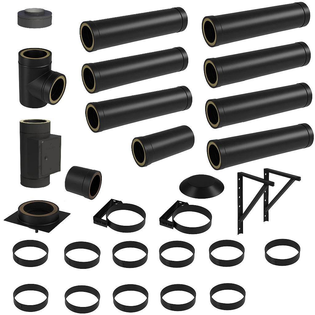 DW BLACK V2A Bausatz Doppelwandig Ø130 Höhe 8,7 m mit Mündungsabschluss - Jeremias DW-Black