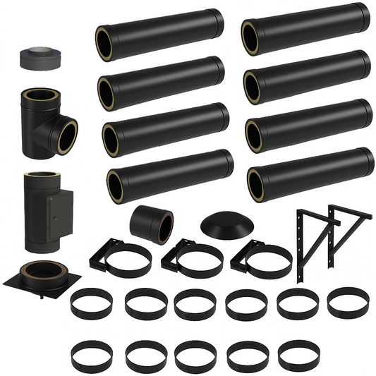 DW BLACK V2A Bausatz Doppelwandig Ø150 Höhe 9,2 m mit Mündungsabschluss - Jeremias DW-Black