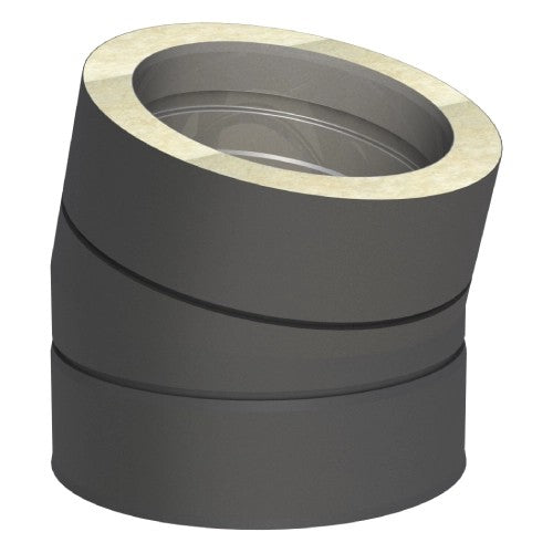 Edelstahlschornstein Doppelwandig Bogen 15° starr Schwarz Ø180 mm - V2A - Jeremias DW-Black